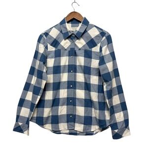 Tecovas Western Shirt Womens Medium Blue White Buffalo Check Pearl Snap FW22W10